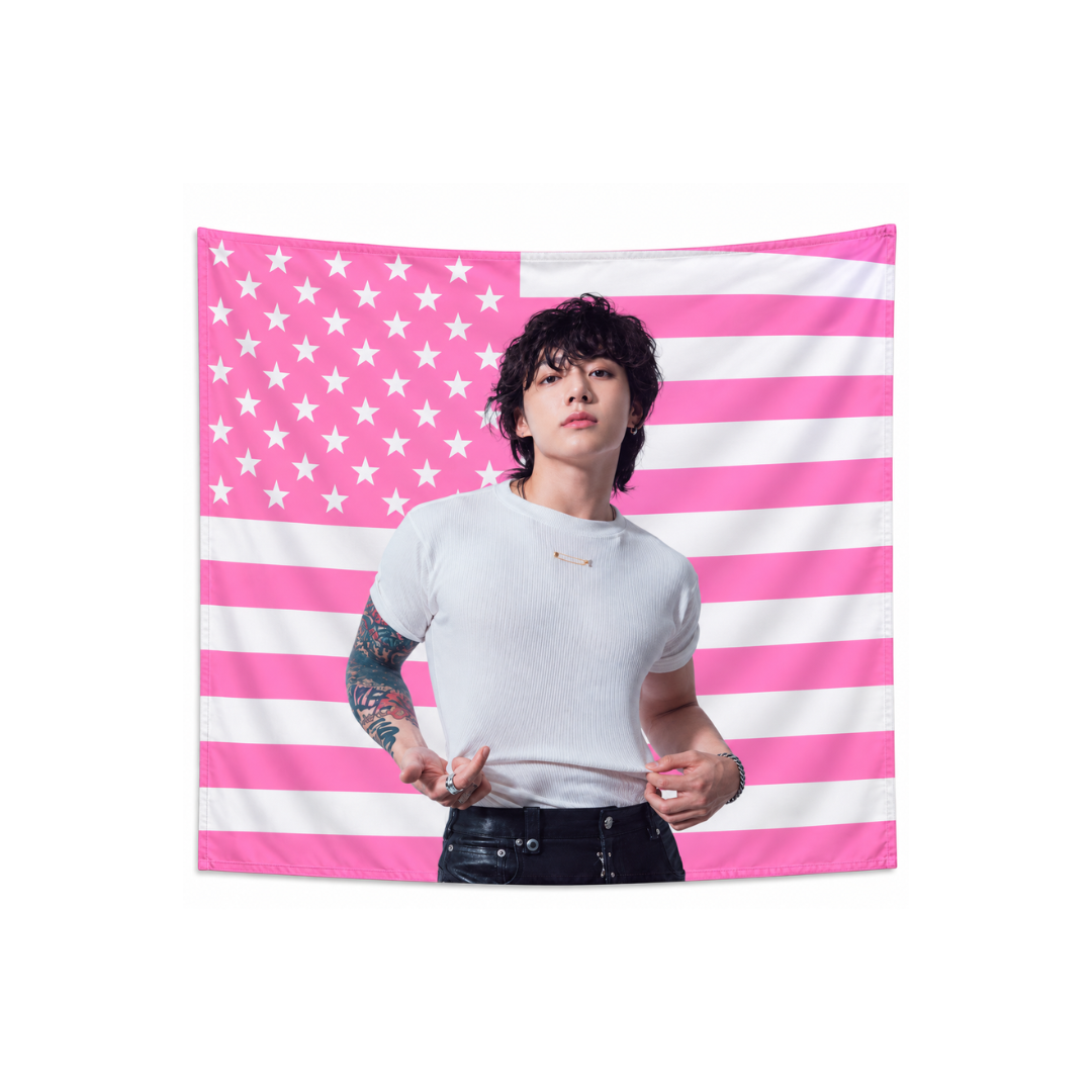 Jungkook Pink American Flag Tapestry