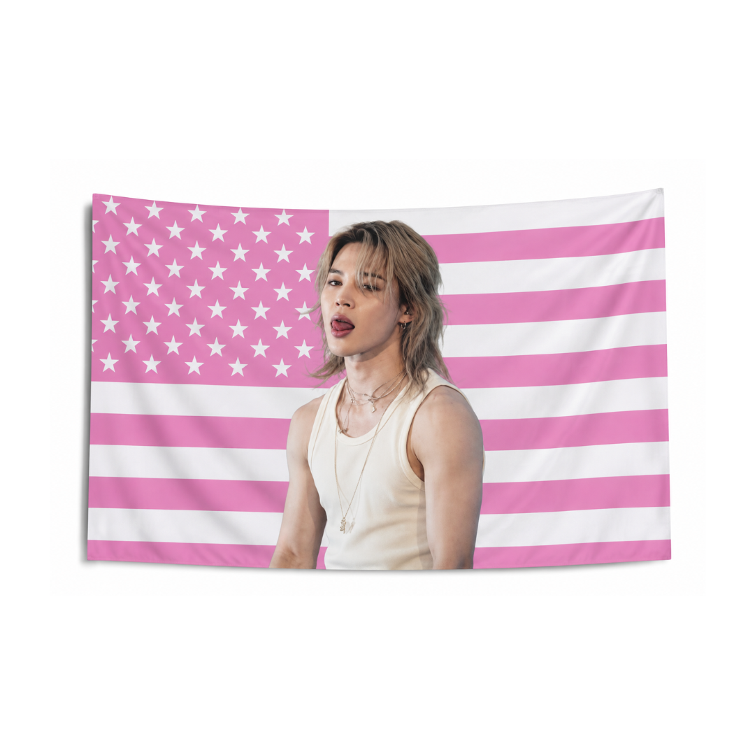Jimin Pink American Flag Tapestry