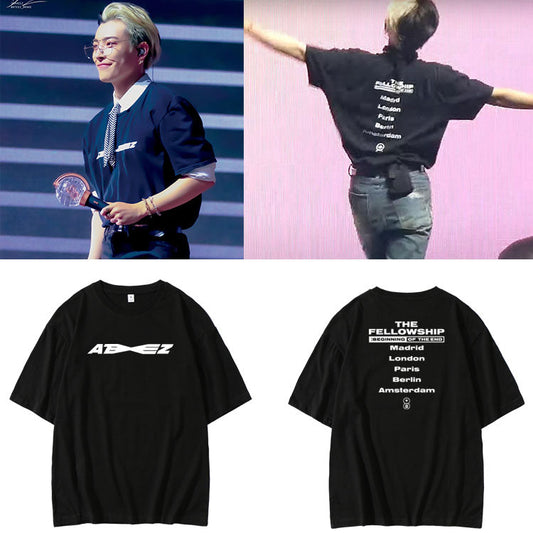 Ateez woo young san hong joong hongjoong seonghwa seong hwa jongho mingi yunho yun ho yeosang yeo sang t-shirt hoodie crewneck lightstick light stick thunder concert break the wall tour ateez merch merchandise the world ep 2 outlaw fellowship fellow ship