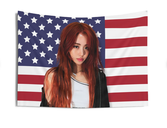Le Sserafim Yunjin American Flag Tapestry