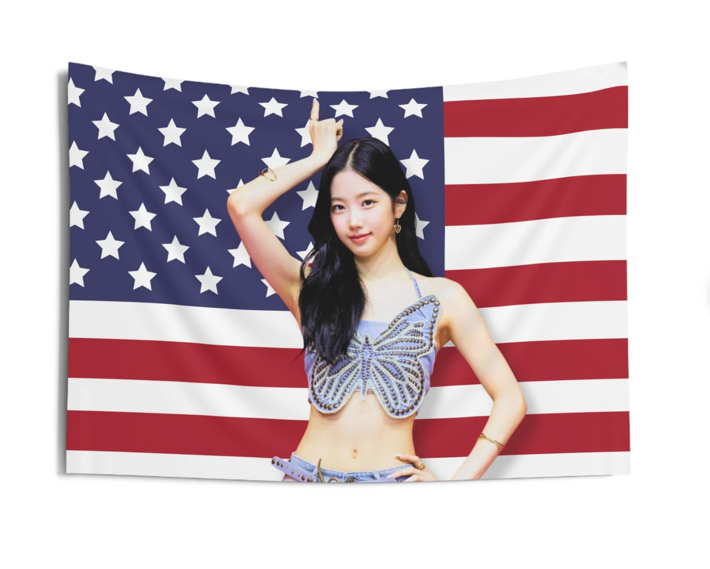 Le Sserafim Kazuha American Flag Tapestry