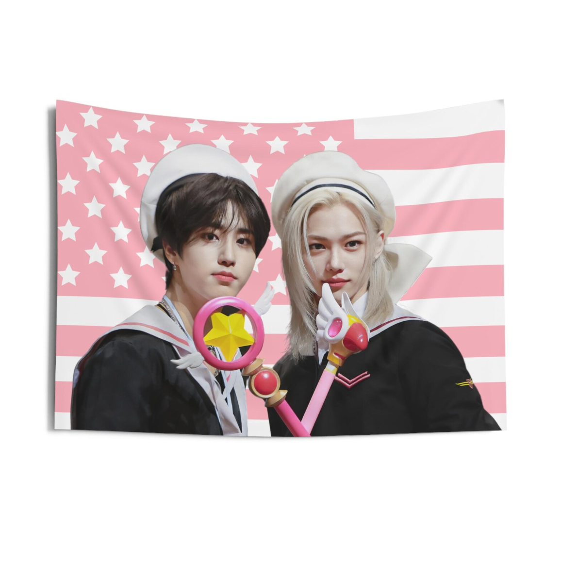 Stray Kids Han Felix Pink American Flag Tapestry