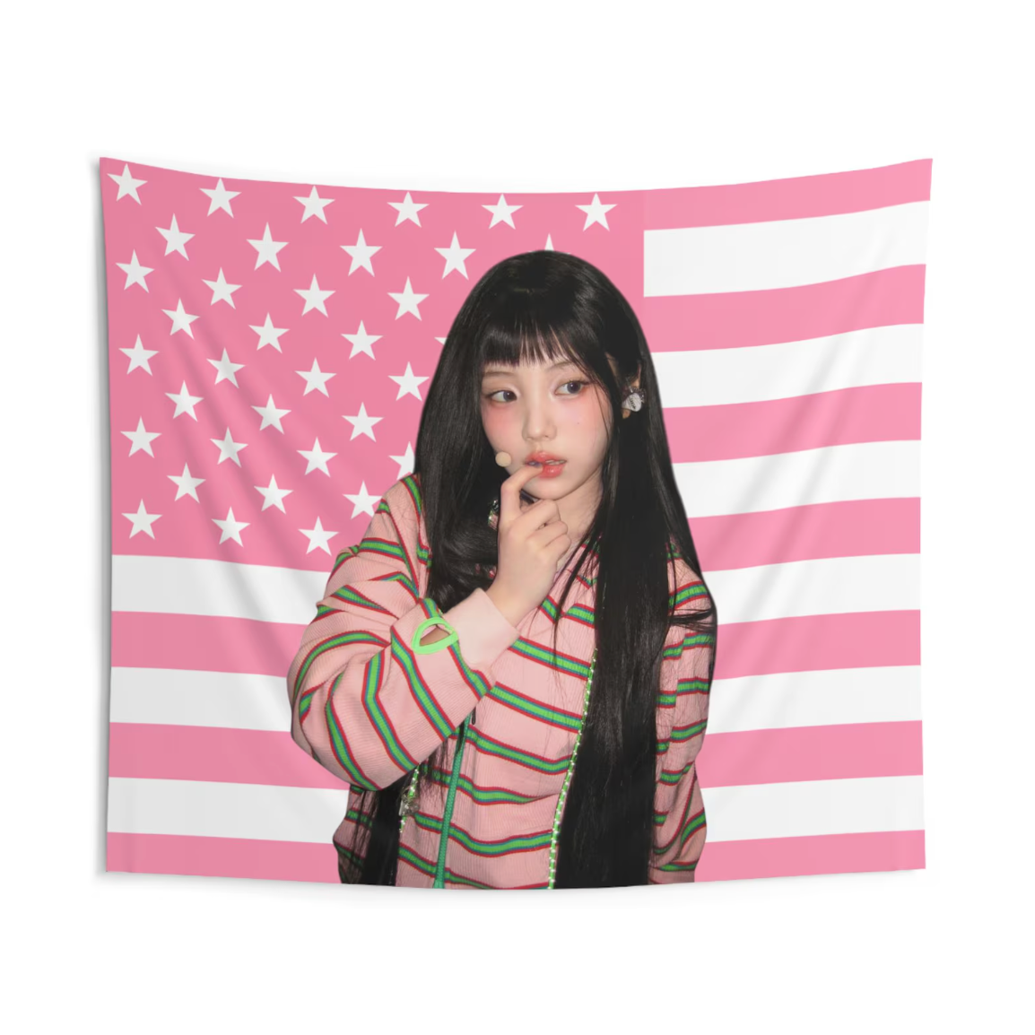 ILLIT Wonhee Pink American Flag Tapestry