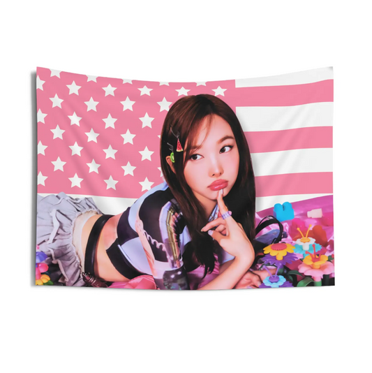 Twice Nayeon Pink American Flag Tapestry