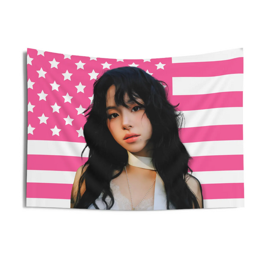 Twice Chaeyoung Pink American Flag Tapestry