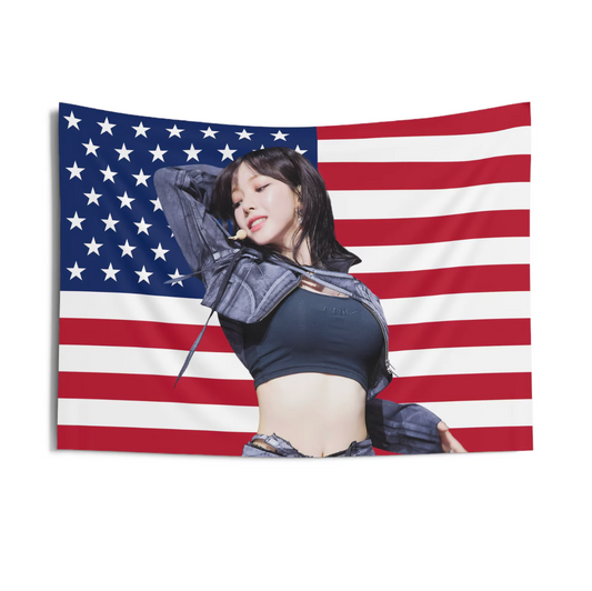 Aespa Karina American Flag Tapestry