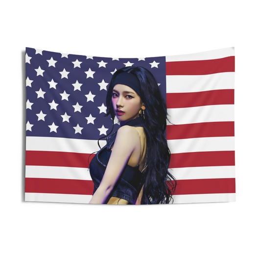 Aespa Karina American Flag Tapestry