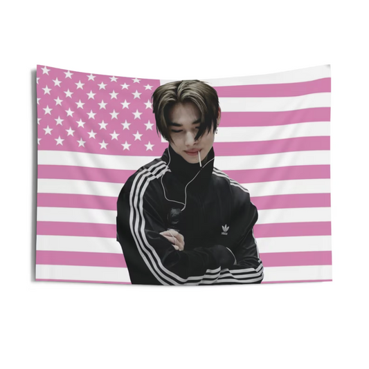 Enhypen Ni-ki Pink American Flag Tapestry