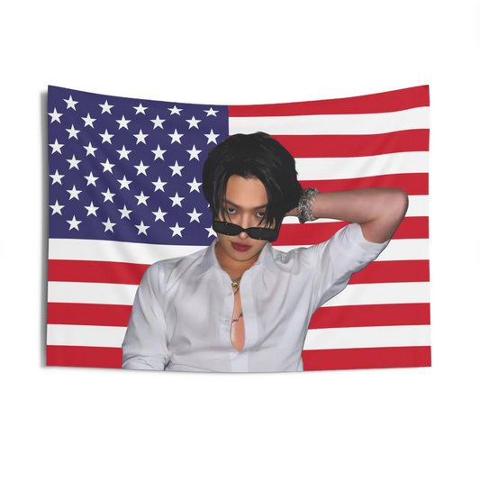 Ateez Minji American Flag Tapestry