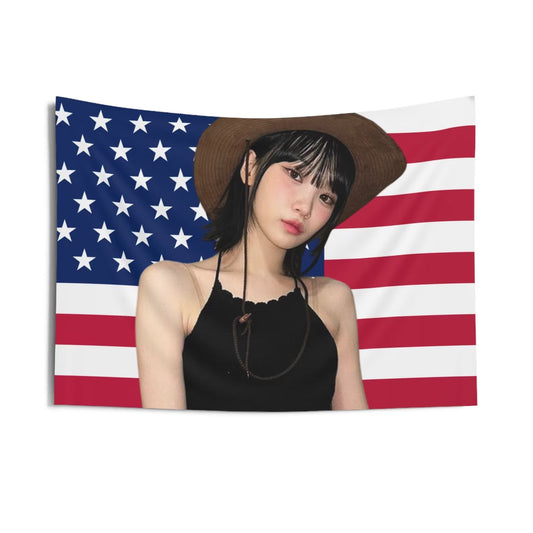 Le Sserafim Chaewon American Flag Tapestry