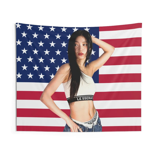 Le Sserafim Kazuha American Flag Tapestry
