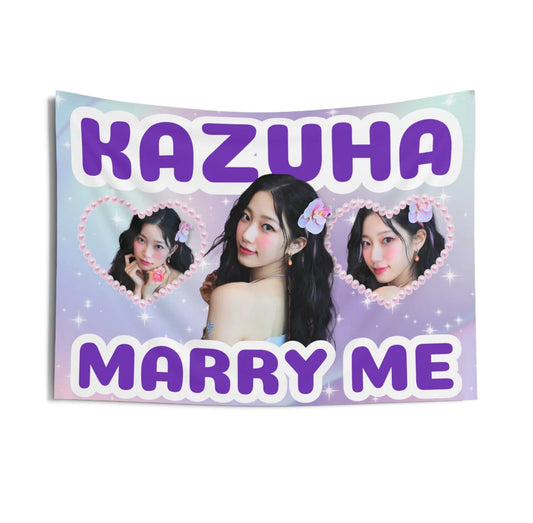 Le Sserafim Kazuha Marry Me Flag Tapestry