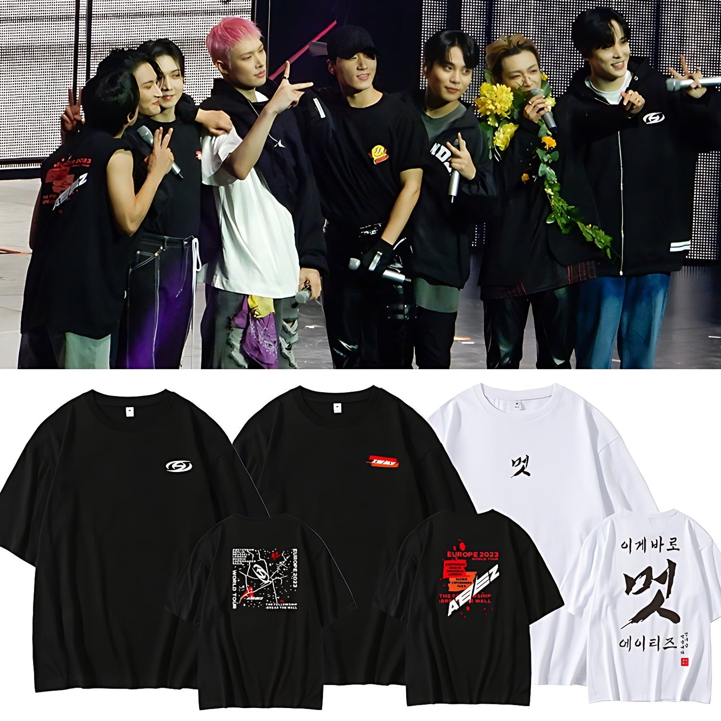 Ateez woo young san hong joong hongjoong seonghwa seong hwa jongho mingi yunho yun ho yeosang yeo sang t-shirt hoodie crewneck lightstick light stick thunder concert break the wall tour ateez merch merchandise the world ep 2 outlaw