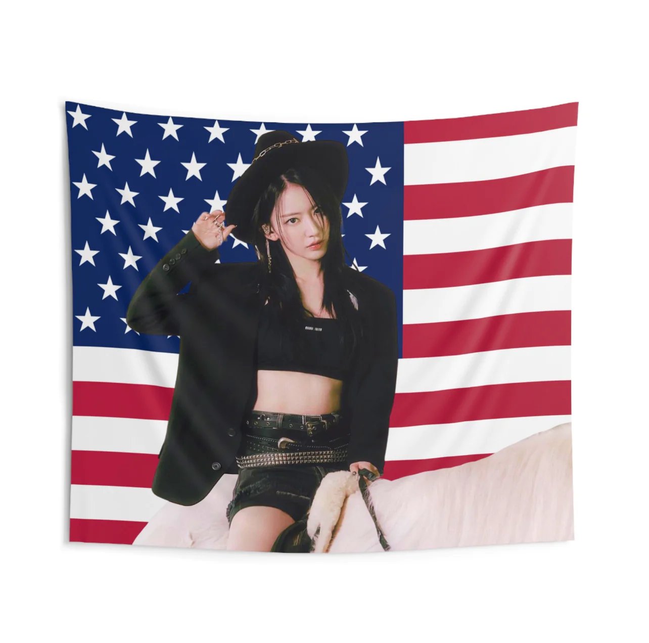 Le Sserafim Sakura American Flag Tapestry