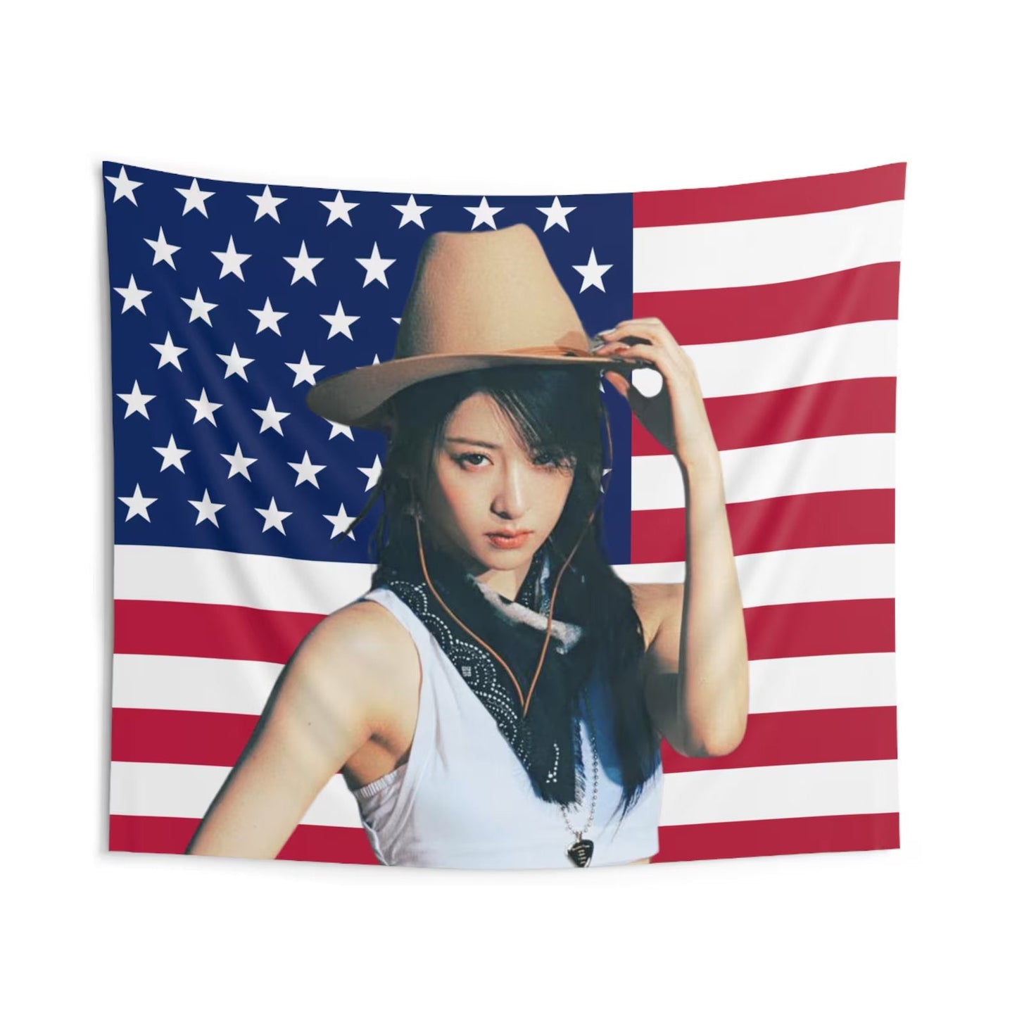 Le Sserafim Yunjin American Flag Tapestry